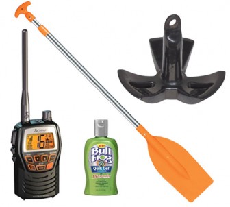 Sunscreen, a VHF radio, a paddle and an anchor, along with a small emergency toolkit/first aid kit, can make a world of difference when you run into problems out on the water in a small boat.