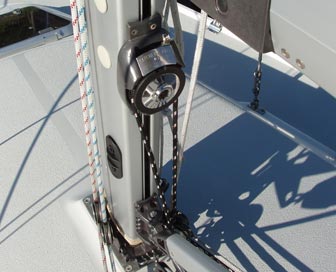 The 309's mast-mounted winch is turned by a furler loop