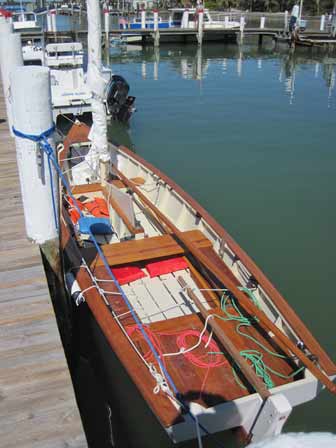 wooden sailing skiff