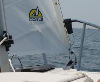 mast-mounted halyard fairlead and velcro jib tack