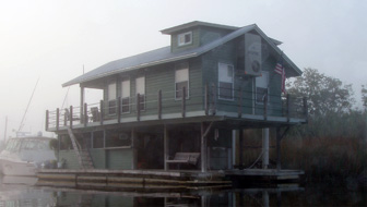 A pontoon houseboat