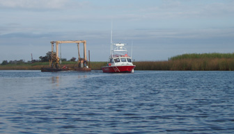Towboat pulling barge