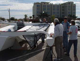 Trampoline hung on Multi 23 trimaran